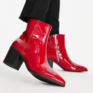 Red Patent Leather Ankle Boots 9 Men